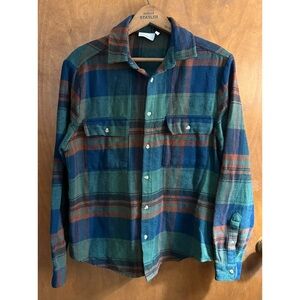 Asos Blue Green Plaid Flannel Shirt Shacket Jacket Oversized Boxy Grunge Baggy